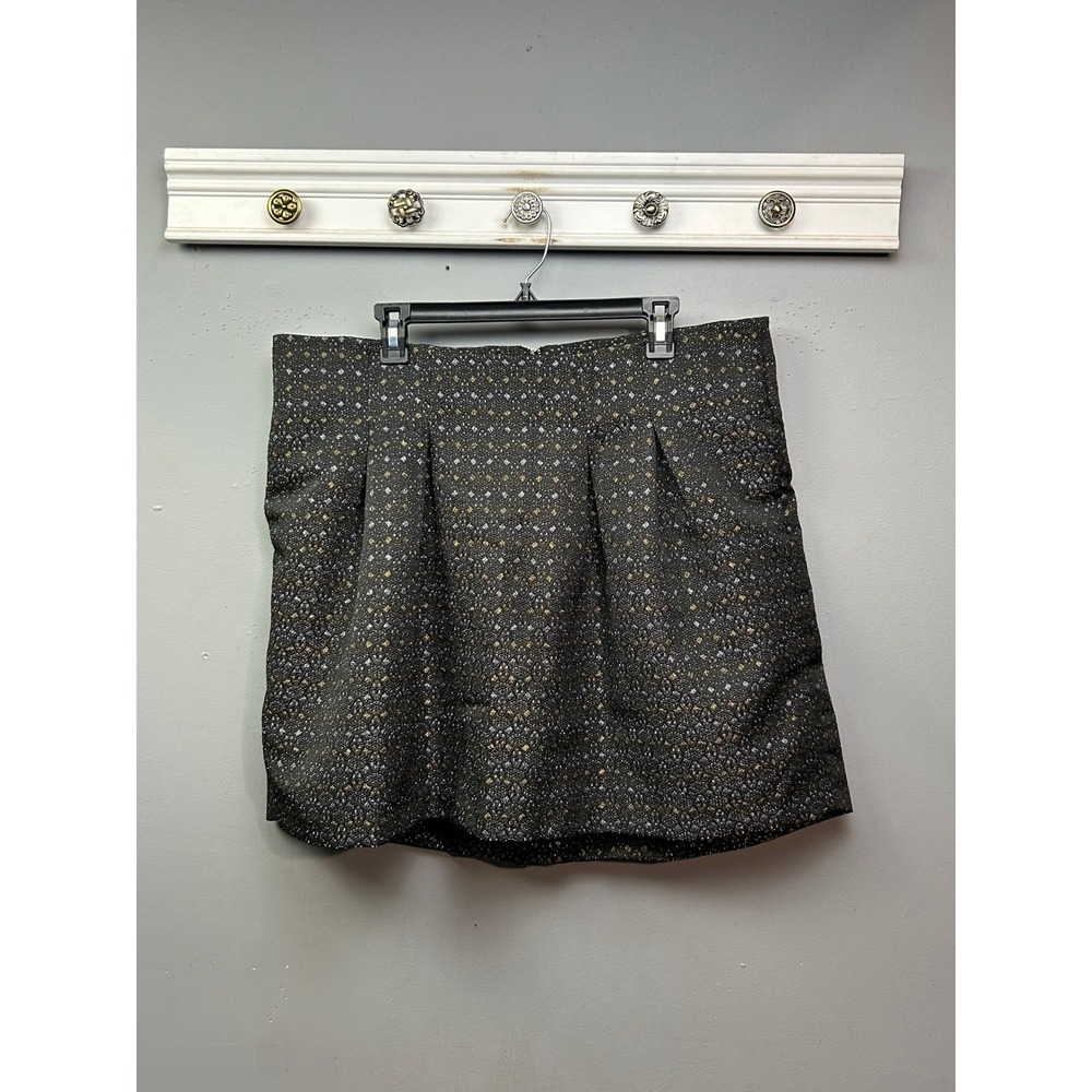 Old Navy Skirt Womens 1X Black Gold Jacquard Metallic Pleated Mini A-Line Zip
